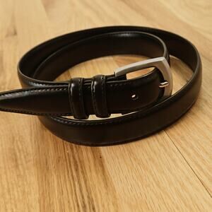 Black Men's Genuine Leather Belt Silver Toned Buckle size -40